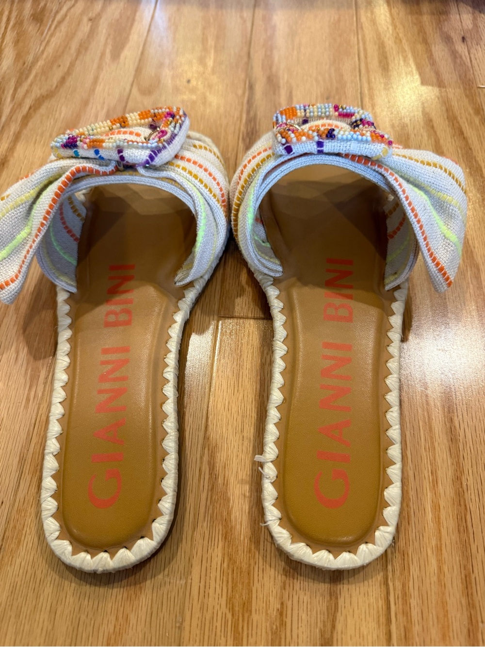 Gianni Bini Jaxson sandals Multi colored Orange Beaded Buckle Slide Sandals - Picture 3 of 9